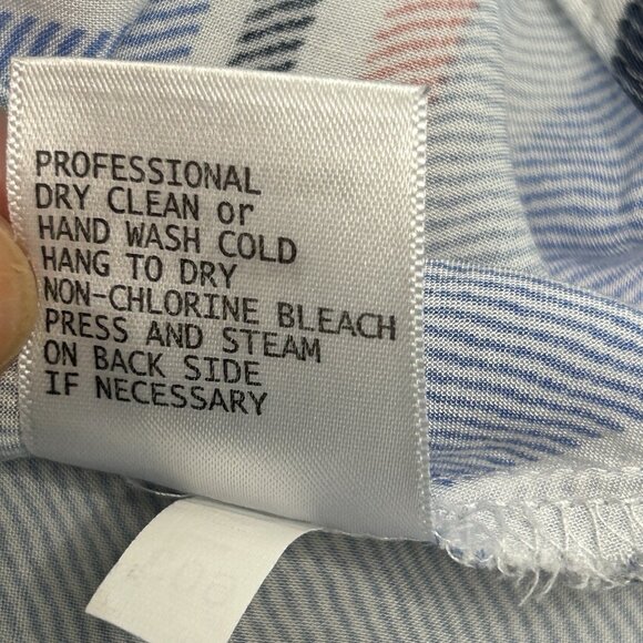 CYNTHIA ROWLEY Blouse Sz S Striped Rayon Faux Wrap V-Neck High Low Long Sleeve - Picture 8 of 13